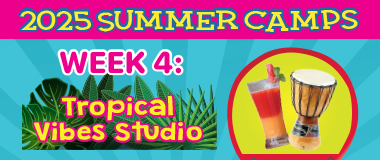 Summer camps 2025 tropical vibes calendar 380x160